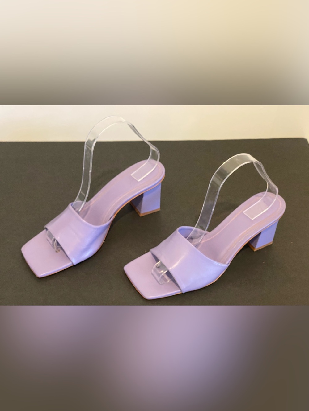 Zara Square Open Toe Sandal Heels Womens 8.5 Leather Slide Mule Lilac Party